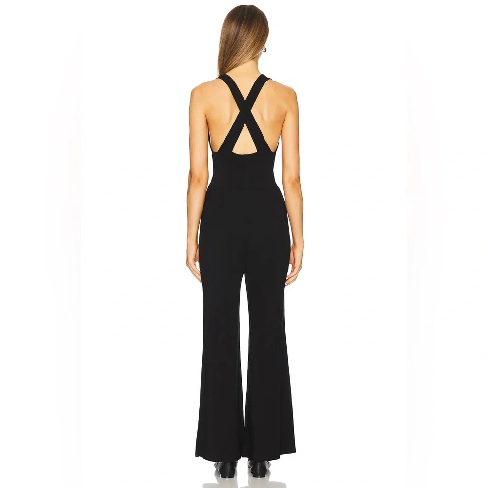 Bobi Black Revolve Black Modal Cotton Cross Back Wide Leg Jumpsuit Size S - Picture 3 of 11